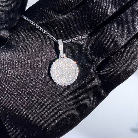 SMALL VVS Moissanite Diamond Round Circular Dog tag...